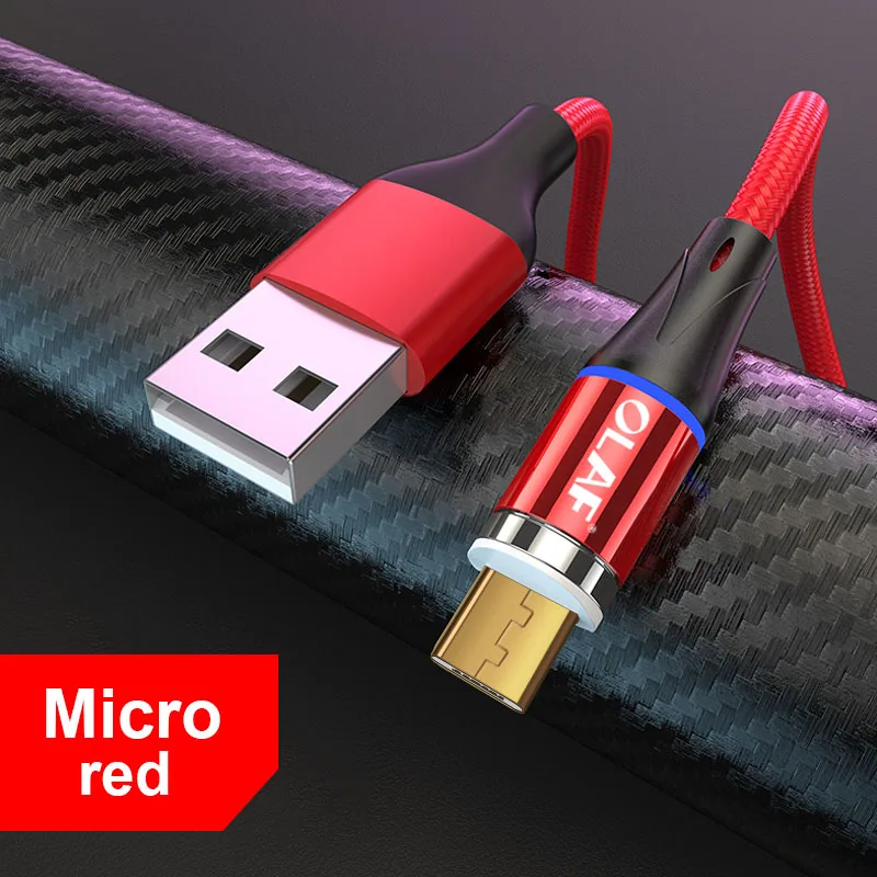 OLAF 2 M 3A Магнитный кабель для быстрой зарядки 3,0 Micro USB зарядное устройство Тип C Быстрая зарядка для iPhone 7 XS samsung S8 магнитные Кабели для телефонов - Цвет: Micro Red