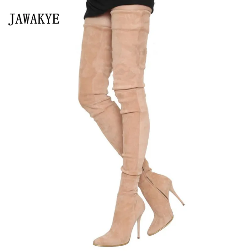 

JAWAKYE Sexy Over The Knee Boots Women Pointed Toe High Heel Shoes Woman Fashion Stretch Thigh Boots 2018