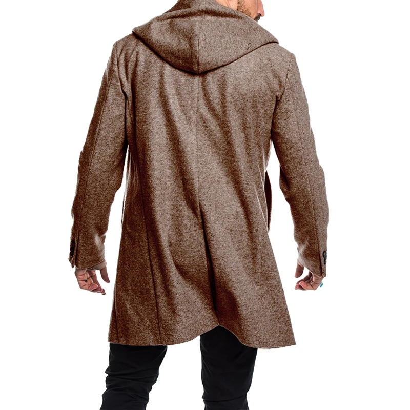Зимнее мужское шерстяное пальто в британском стиле, повседневное пальто, куртка, Мужская тонкая двубортная верхняя одежда с капюшоном, теплое зимнее пальто