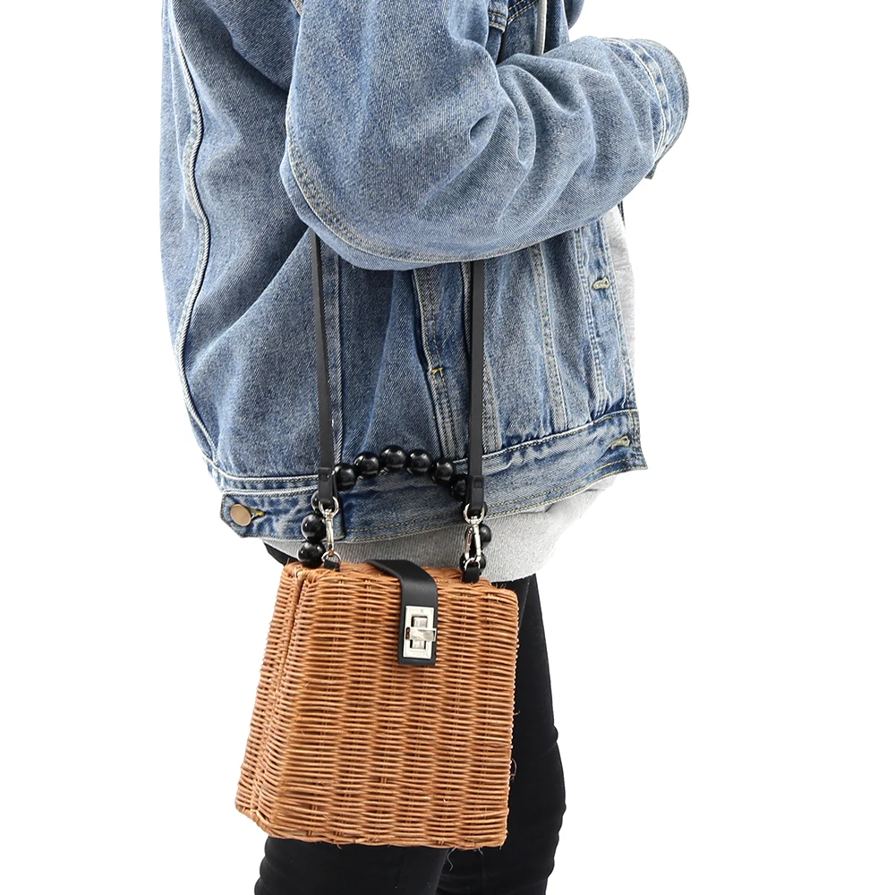 

2019 Brand Designer Bead Hand-woven Straw Bag Women Samll Tote Bags for Summer Travel Handle Bag Ladies Shoulder for Girl