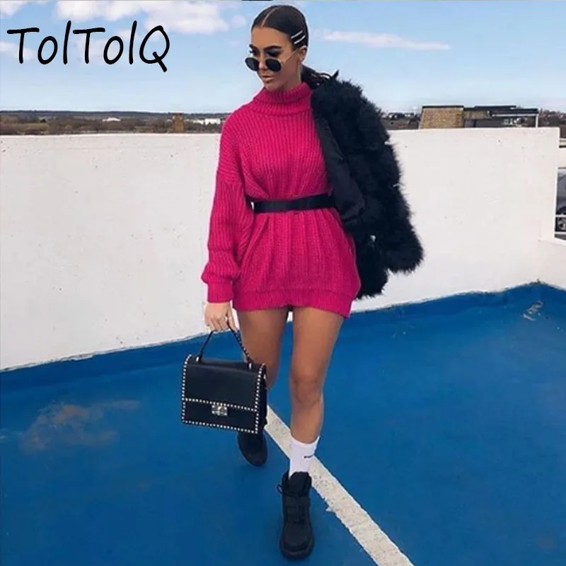 Женское трикотажное платье-свитер длинный Повседневный пуловер с высоким