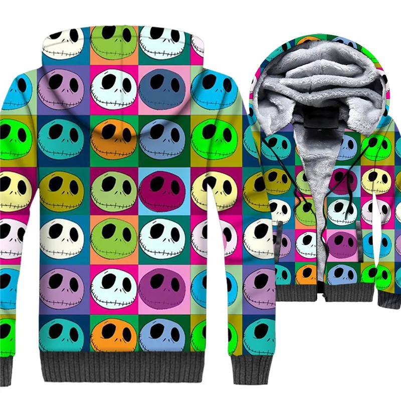 

Xijun Jack Skellington 3d Full Printed Hoodies 2019 Thick Zipper Jacket Men's Sweatshirts Streetwear Coat High Quality Plus size