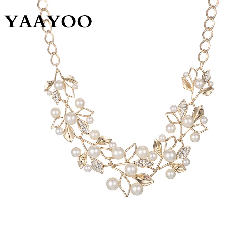 Yaayoo Imitation Pearl Rhinestone Flowers Leaves Metal yaayoo imitation pearl rhinestone flowers leaves metal