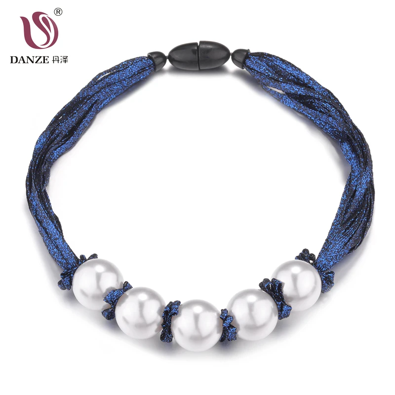 

DANZE Big Statement Simulated Pearl Necklace For Women Gothic Bling Gauze Rope Pearl Ball Pendant Women Choker Statement Jewelry