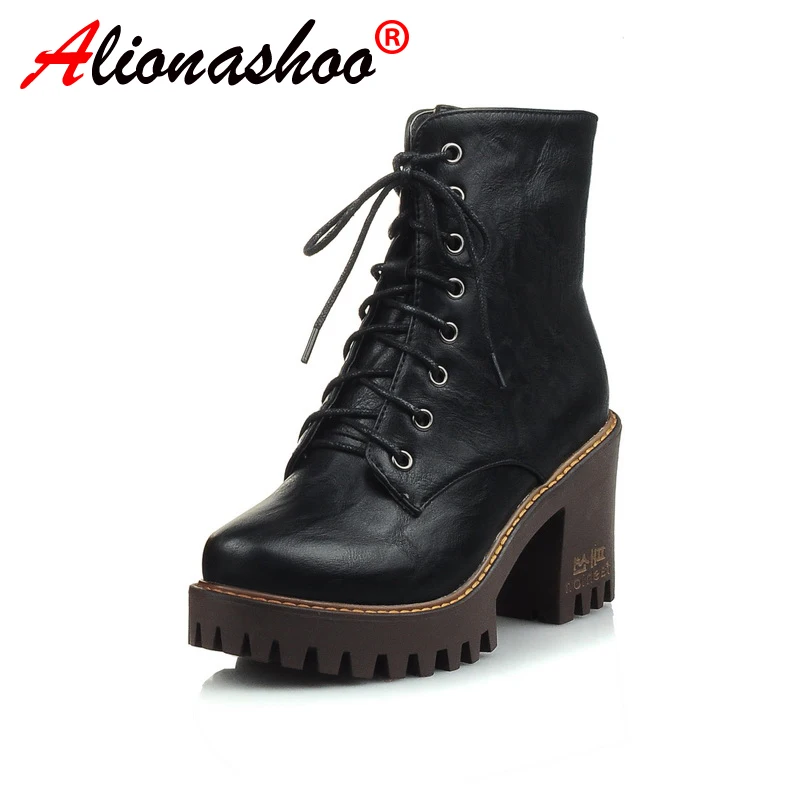

Boots Women Platform high heels boots women ankle boots with Zipper shoes woman high heel sexy motorcycle boots lace up Shoes