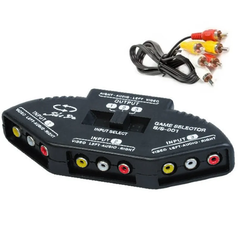 Good Quality 3in1 Black Selector 3 Ports Video Game Switch Cable AV RCA