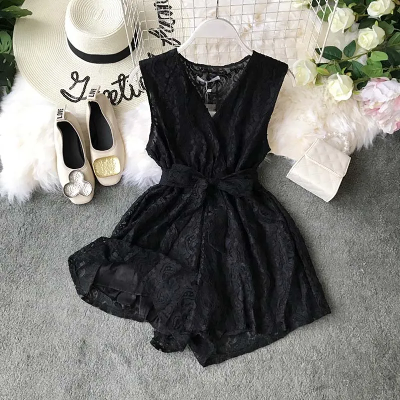 Summer Casual Romper Women Lace Up Jumpsuit Wide Leg Bodysuit V-Neck Office Lady Clubwear Macacao Feminino Combinaison Femme Summer Casual Romper Women Lace Up Jumpsuit Wide Leg Bodysuit V-Neck Office Lady Clubwear Macacao Feminino Combinaison Femme