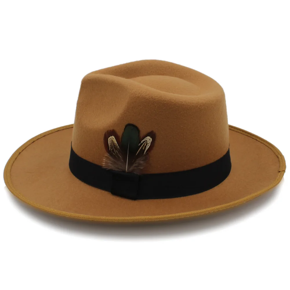 Модные Для мужчин фетровая шляпа с широкими полями джазовая Панама джентльмен сомбреро шляпа крестного отца Панк Пояс Размеры 58 см
