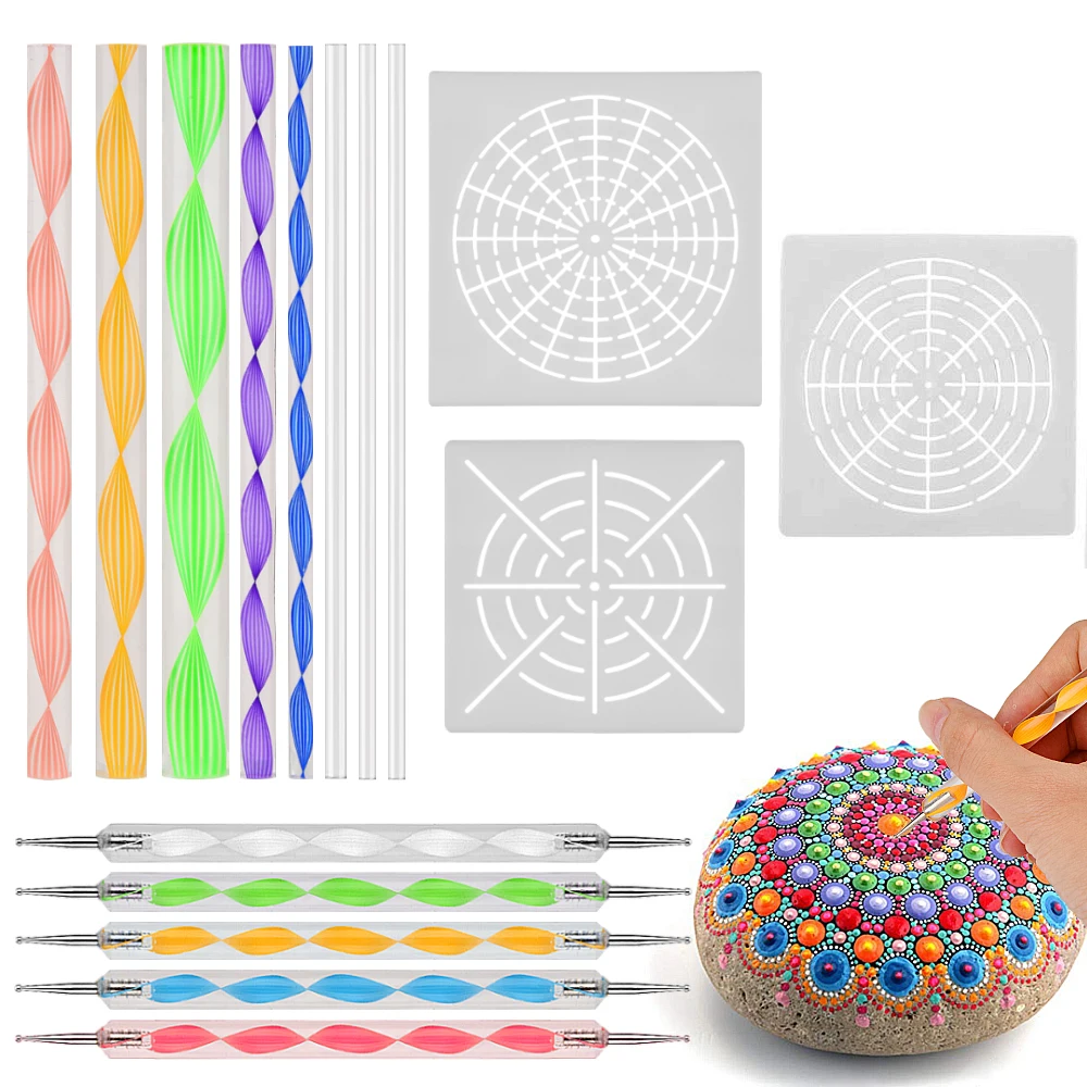 

16 Pcs Dot Painting Mandala Dotting Tools Kit Pottery Acrylic Rods Sculpture Rock Painting Mandala Stencils Nail Art Tool
