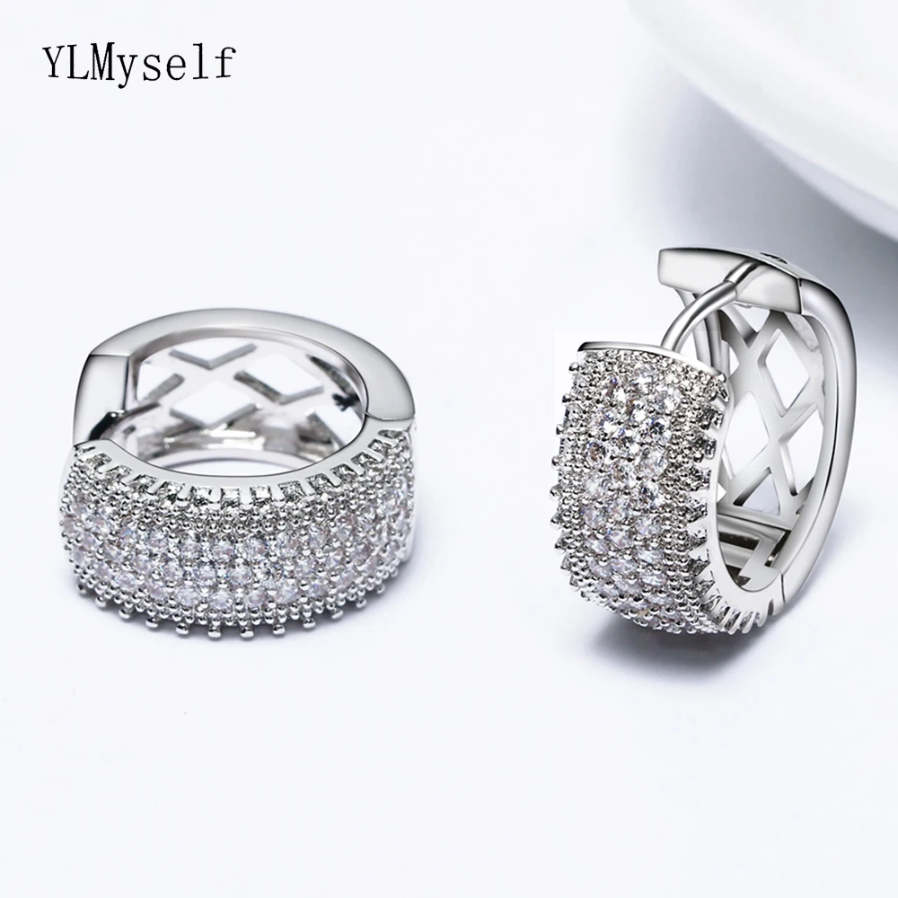 Женские серьги кольца с фианитом белого и золотого цвета|circle hoop earrings|hoop earrings for