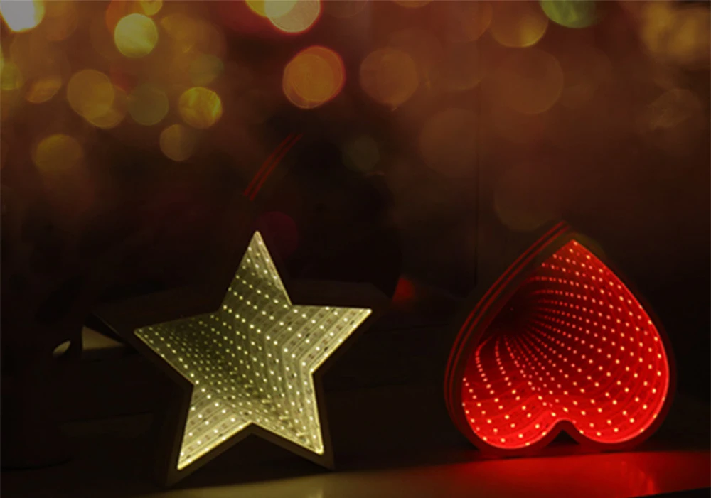 Светодиодный светильник в виде туннеля с 3D эффектом, Рождественская елка, пятиконечная звезда в форме сердца, Новогоднее украшение, ночник