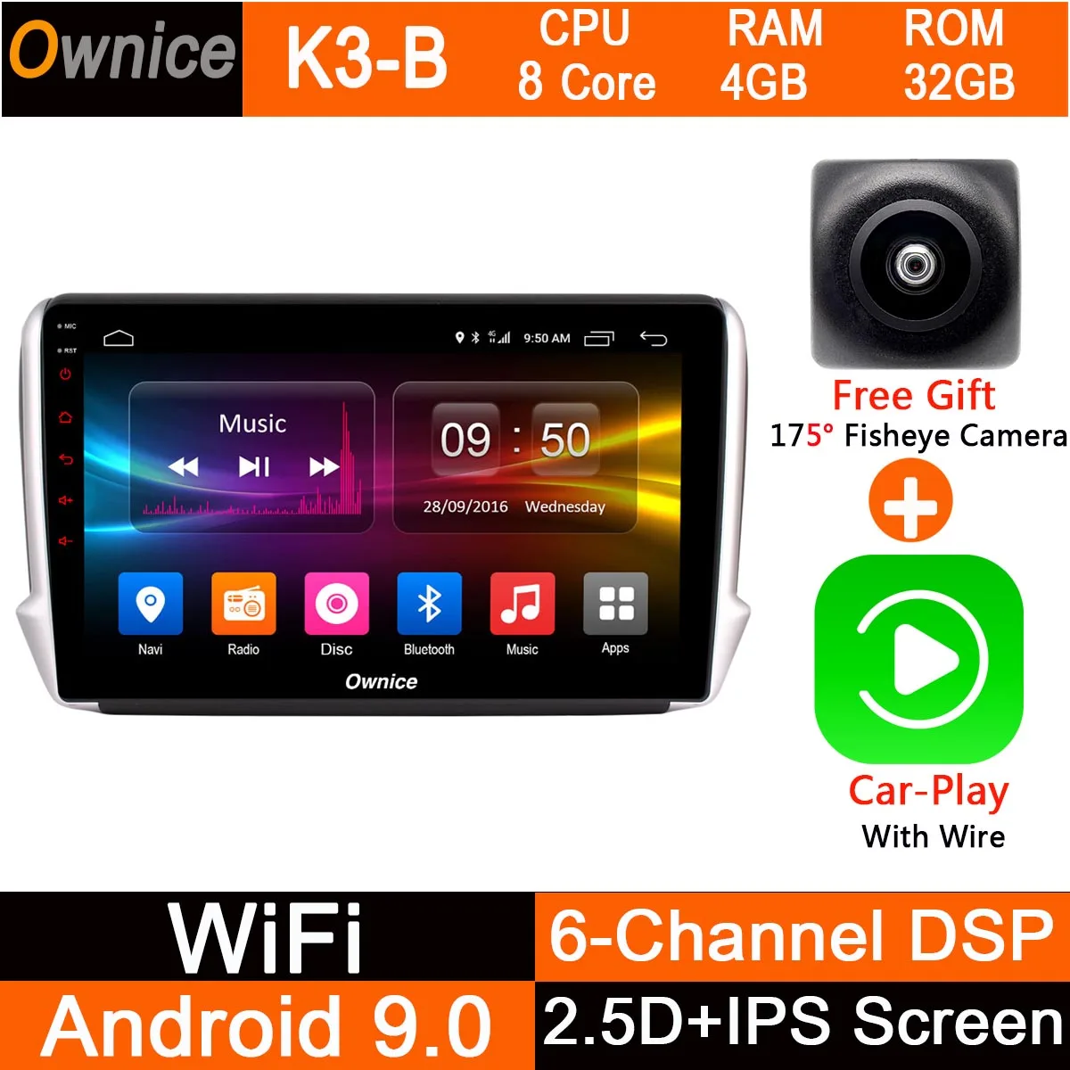 K3-B-CarPlay 10," ips Android 9,0 Octa 8 core 1 Din автомобильный DVD Радио gps-навигатор плеер для peugeot 2008 208- 4G ram+ 32G rom DSP CarPlay - Цвет: K3-B-CarPlay