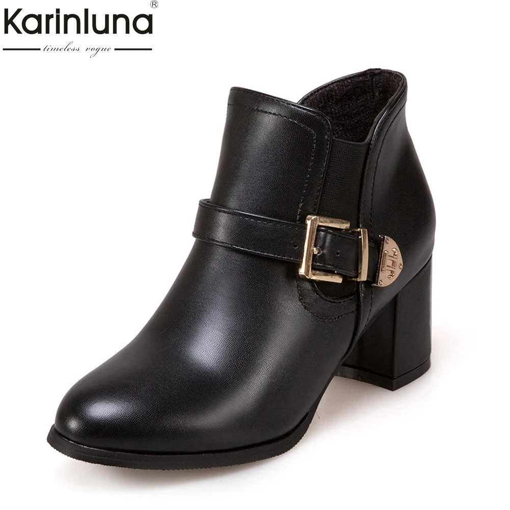 KarinLuna/ботильоны на толстом каблуке с ремешком и пряжкой размера плюс 33 50 Женская