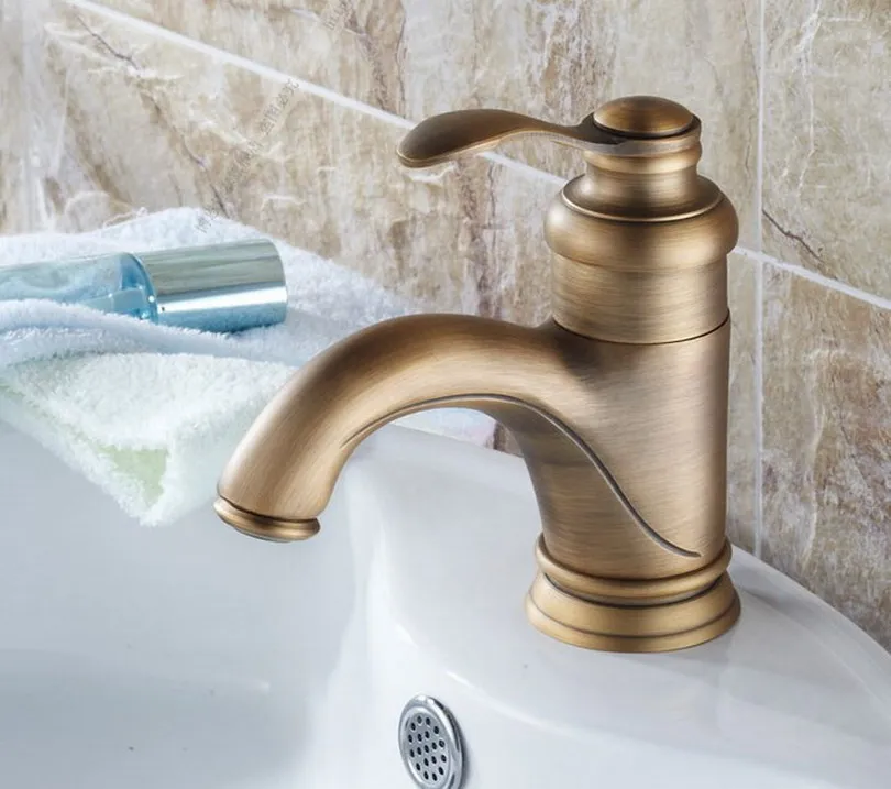 Antique Brass Deck Mount Bathroom Faucet Vanity Vessel Sinks Mixer Tap Cold And Hot Water Tap Nnf051