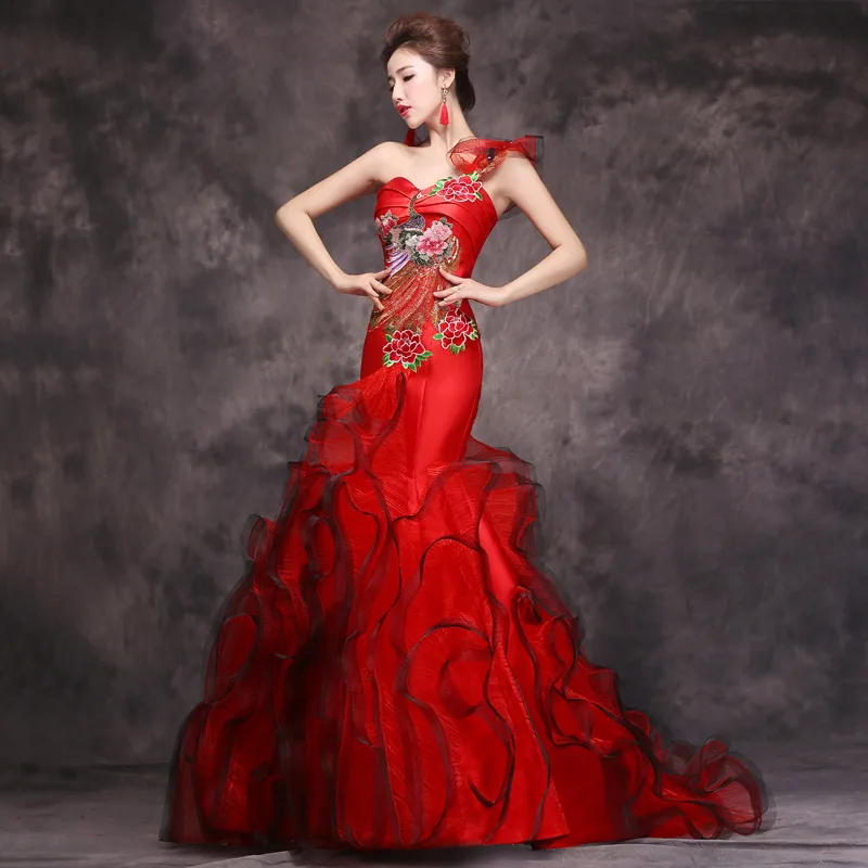 Благородный женский цветок и Феникс Cheongsam классическое длиной до пола