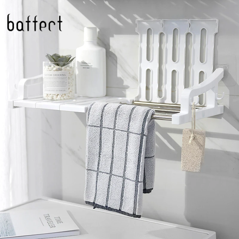  Punch Free Storage Rack No Trace Sticker Bathroom Shelf Wall Mounted Plastic Storage Rack Hook Cosm