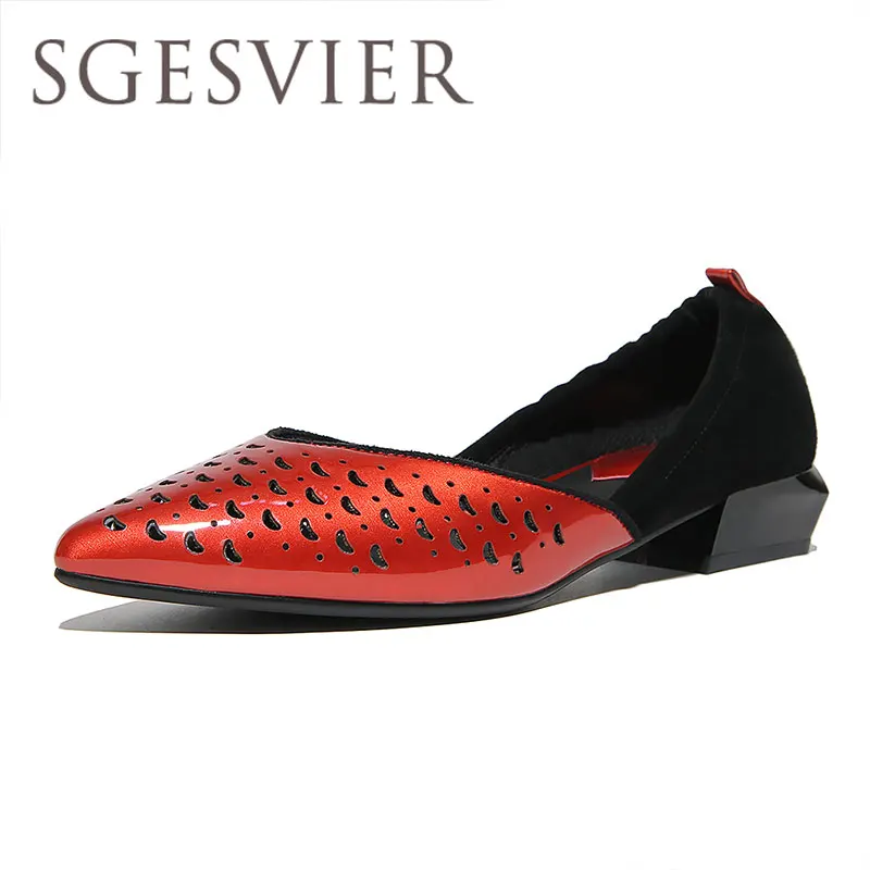 

SGESVIER 2017 new woman shoes Genuine leather Women Pumps Low Heel Slip On Autumn Ladies Wedding Shoes Plus Size 34-42 TR365