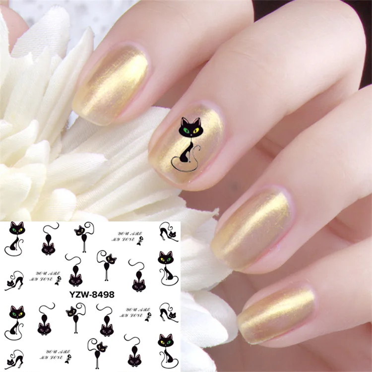 YZW милые животные серия кошка волк Фламинго сова цветок дизайн ногтей переводные наклейки слайдер для маникюра украшения ногтей
