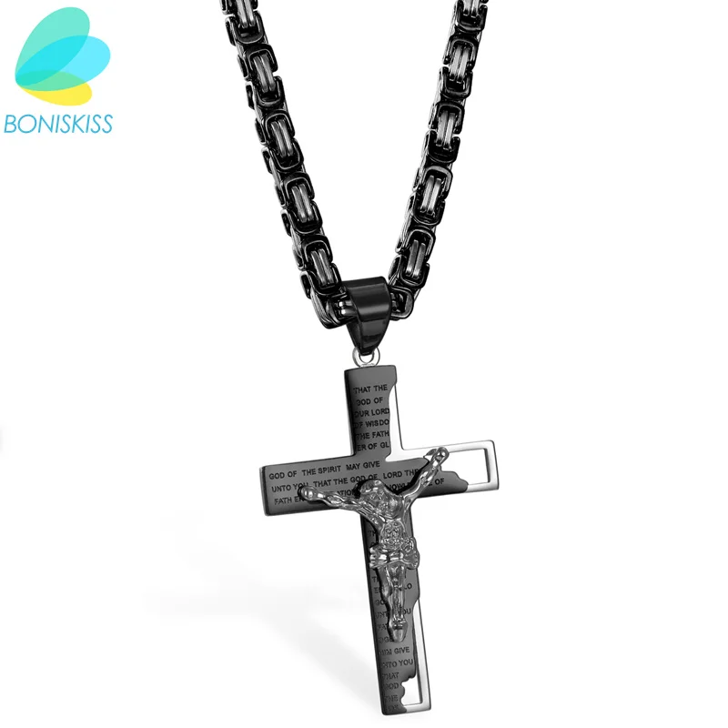 Boniskiss Bible Necklace Luxury Brand Necklace Black Color Jewelry Cross Crucifix Jesus Cross Pendant Necklaces For Women & Men