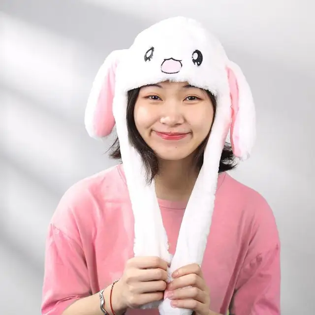 Lovely Baby Cartoon Plush Moving Ears Rabbit Hats Toys Kids Funny Adults Pinching Soft Ear Animals Shape Hat Children Gifts 1