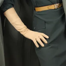 40 см замшевые длинные перчатки телесного цвета, бежевый светильник, коричневая замша, кожа из овчины, теплые женские WJP03-40