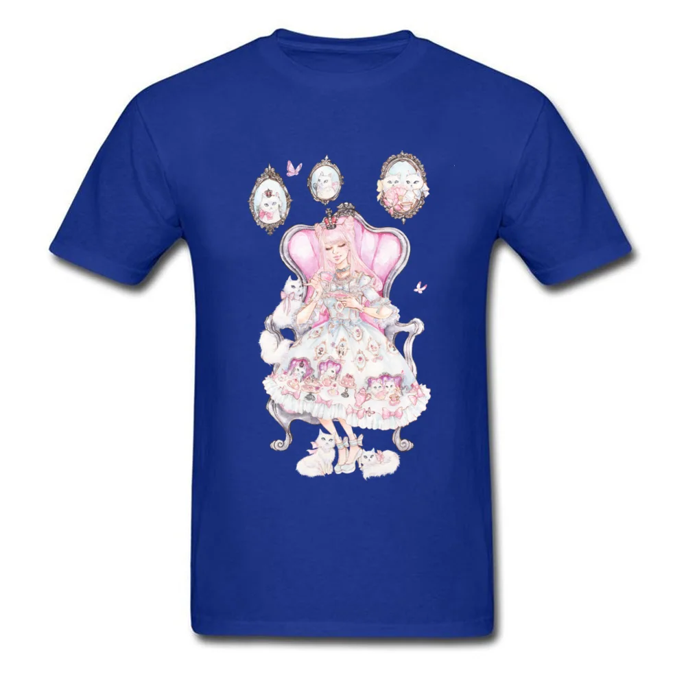 Cats Tea Party 100% Cotton Tees for Men Casual T-Shirt Birthday Funky Round Neck Tee Shirt Short Sleeve Free Shipping Cats Tea Party blue