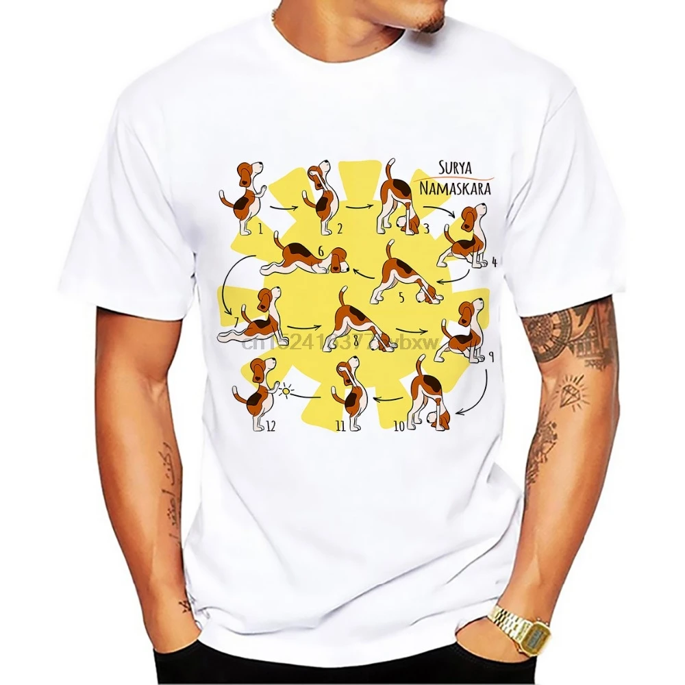 

Cute DOG funny t shirt men new white Casual plus size tee shirt homme beagle surya namaskara design tshirts mens S-XXXL