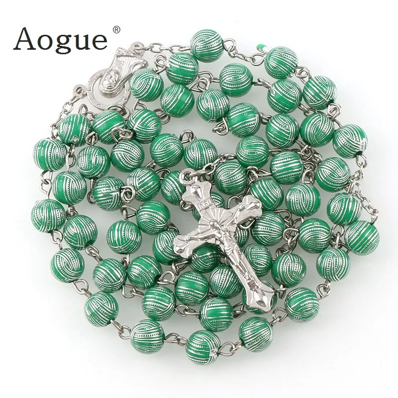 

8mm Catholic hot print silver Round plastic bead catholic rosary Necklace with St Benedict center piece and crucifix cross