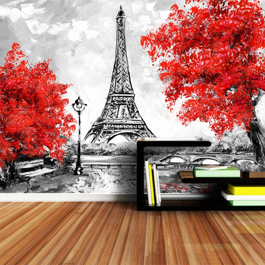 3d фотообои обои для стен домашний декор для 3 d гостиной ТВ обои Papel де Parede Париж Эйфелева башня кленовый лист