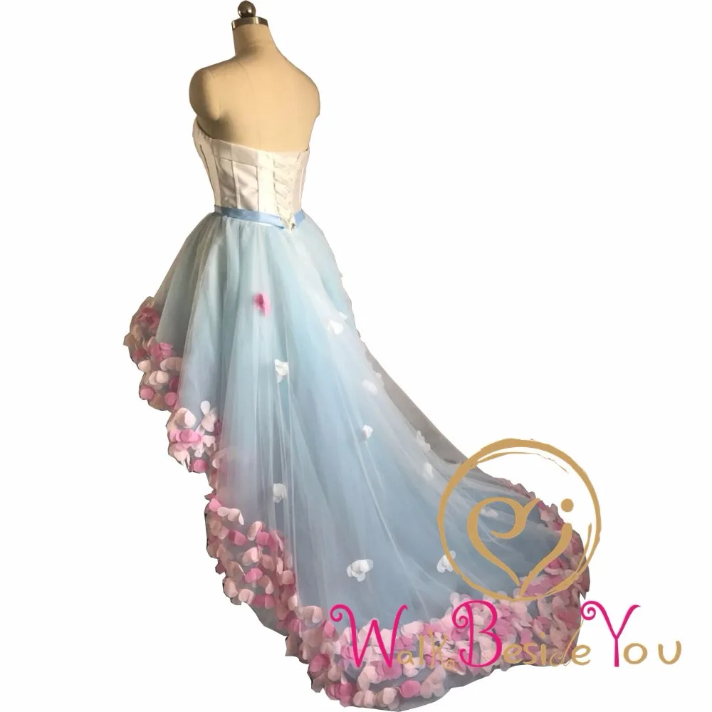 2020 Flowers Prom Dresses Short Front Long Back Evening Gown Gray Organza Fashion Party Formal Gown for Graduation