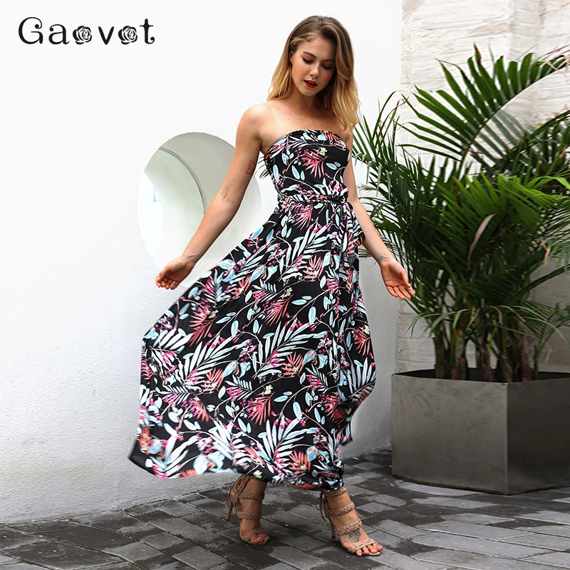 Gaovot 2019 летние Для женщин с цветочным принтом длинное платье без бретелек