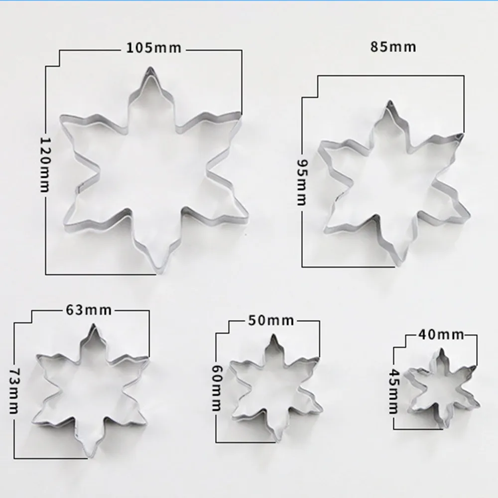 5 снежинки формочки для выпечки из нержавеющей стали резак пресс для печенья набор штампов форма для выпечки Кухонные инструменты для украшения