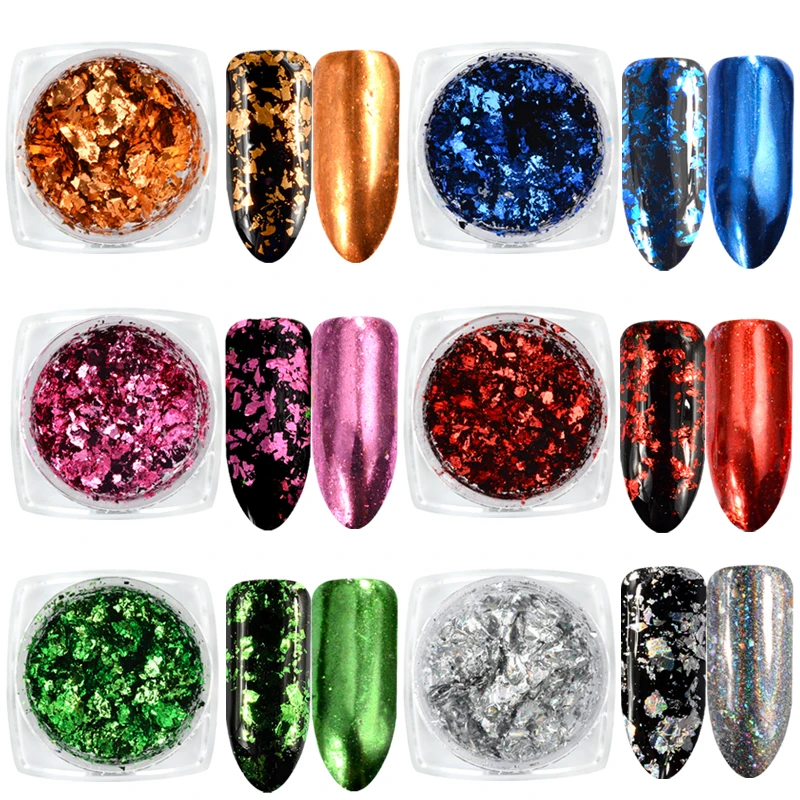 

1 Box Aluminum Nail Flakes Sequins Powder Magic Mirror Glitters Gold Silver Candy Colors Irregular Pigment Nail Decorations