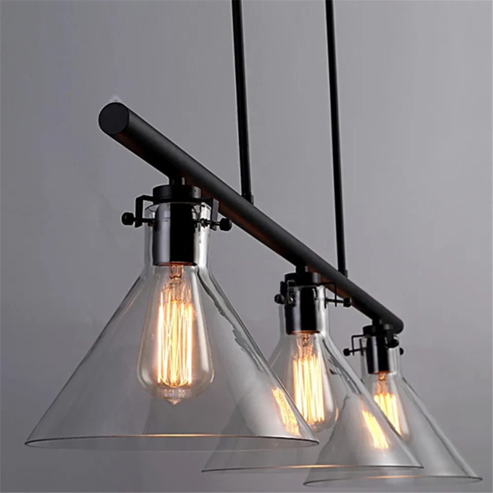 Vintage Industrial Pendant Lights Wrought Iron Lighting Bar Hotel Kitchen Island Glass LED Light Antique Pendant Ceiling Lamp