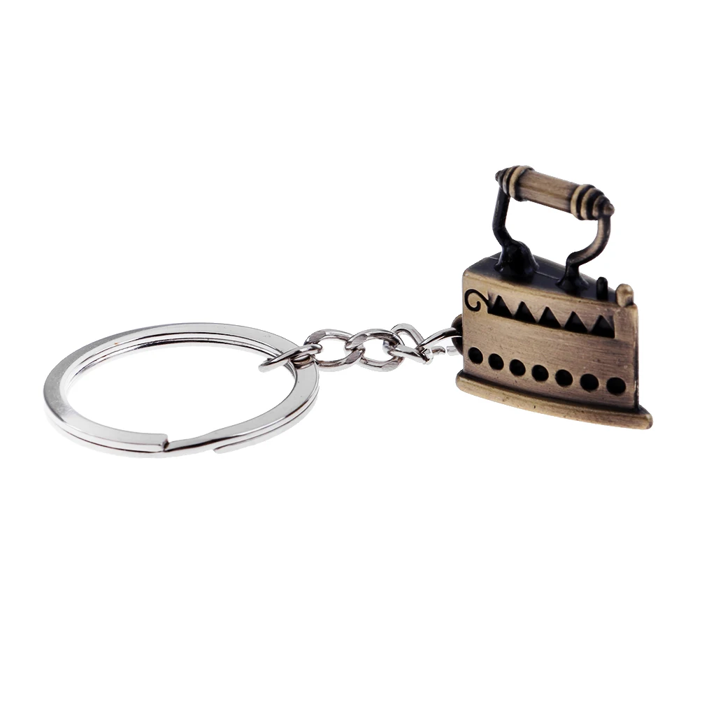 Simulation Vintage Metal Mini Ironing Model Key Ring Keychain Bag Car Pendants