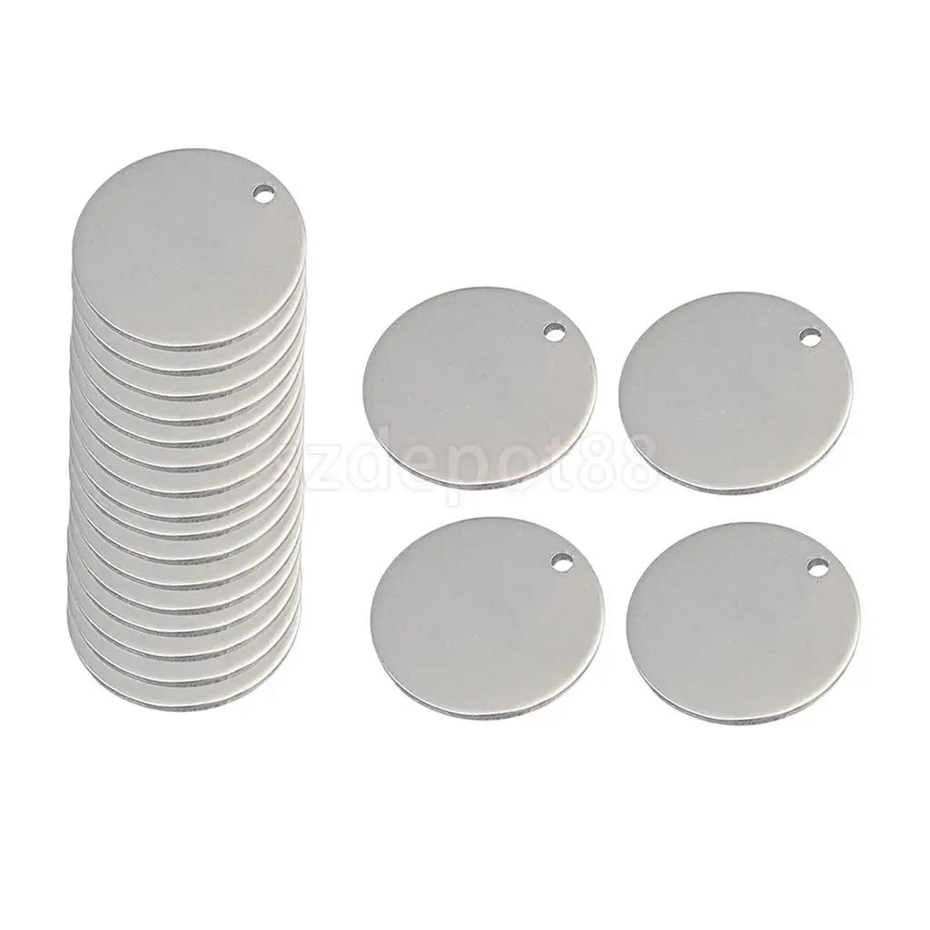 20 Pieces Round Stainless Steel Tag Necklace Findings Pet Identification Round Metal Stamping Charms