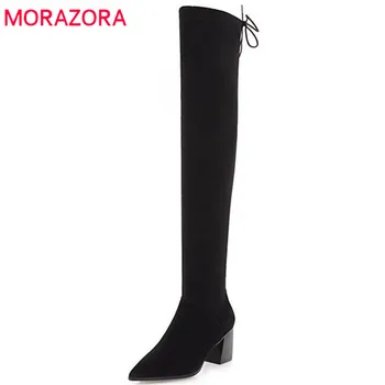 

MORAZORA 2020 new fashion over the knee boots women pointed toe high heels boots autumn winter long boots drees shoes woman