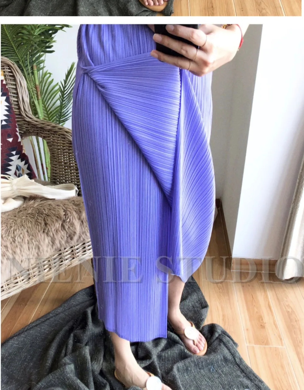 Miyake модные складные однотонные саржевая юбка дизайн талии двухслойная прямая юбка