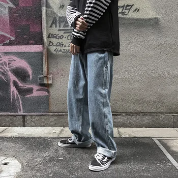 

New 2019 Men Retro Baggy Vintage Washed Denim Pants Male Hiphop Jeans