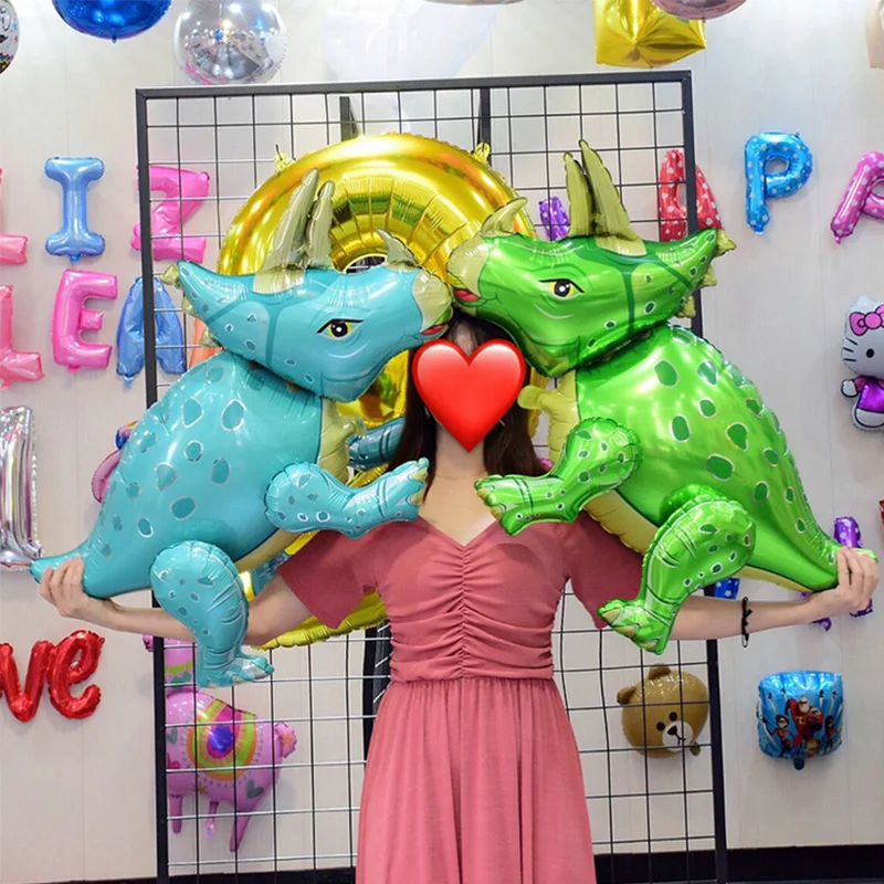 1 шт. 3D Динозавр фольгированные шары стоящий Трицератопс Красный Дракон украшения для вечеринки в честь Дня рождения поставки мальчик дети игрушки гелий Глобус