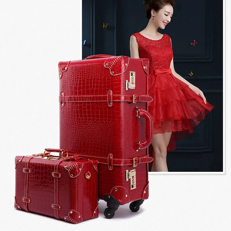 

LeTrend Retro Spinner Rolling Luggage Set Women Password Travel Bag Trolley Suitcase Wheels 20 inch Vintage Carry On Trunk