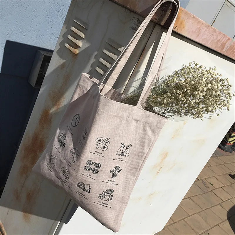 

YILE Natural Cotton Canvas Eco Shopping Tote Shoulder Book Bag Print 12 Months and Picture I06TJ