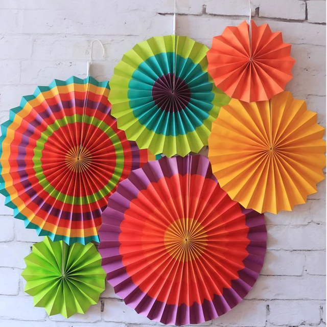 6 Pieces Beautiful Hangings Colorful Paper Fan For Birthday Party and