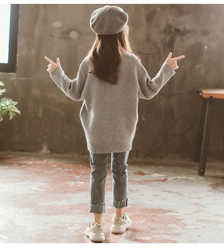 2018 Children Loose Sweaters Baby Girls Cotton Knit Tops Girl Solid Long Sleeve Sweater for Kids Casual Autumn Winter Pullovers (11)