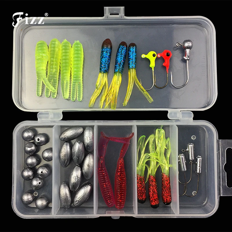 

36pcs/box Silicone Rubber Soft Maggot Worms with Lead Head Fishing Hooks and Lead Sinker Weights Fishing Accessories