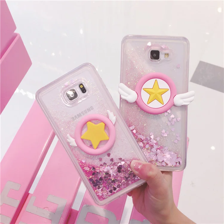 

case For Samsung J3 J5 J7 prime 2017 J4 J6 capa bling bling cute Heart-shaped quicksand soft coque Angel wings phone case Fundas