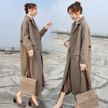 

New Autumn Winter Women Coats Plus Size Fashion Turn-Down Collar Loose Double Button Woolen Blends Coat For Women Outerwear Coat