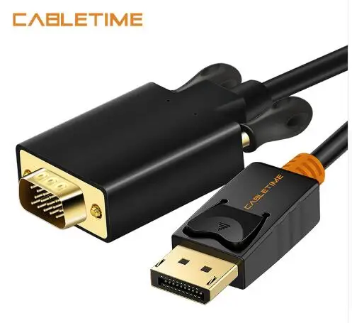 CABLETIME DisplayPort To VGA кабель DP To VGA конвертер Displayport кабель Золотой для проектора ноутбука iMac HDTV C075 - Цвет: Черный