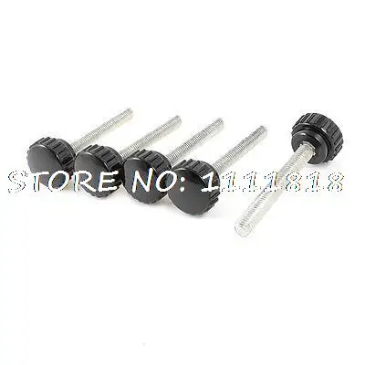 

5 Pcs 8mm Male Thread Dia Screw On Type Grip Knurled Knobs Black