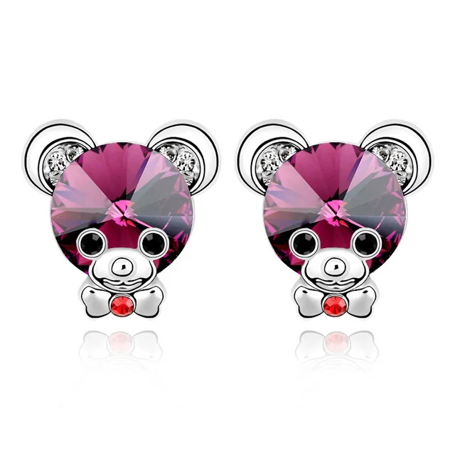 Женские серьги гвоздики с кристаллами Сваровски маленького медведя|bear earrings|bear